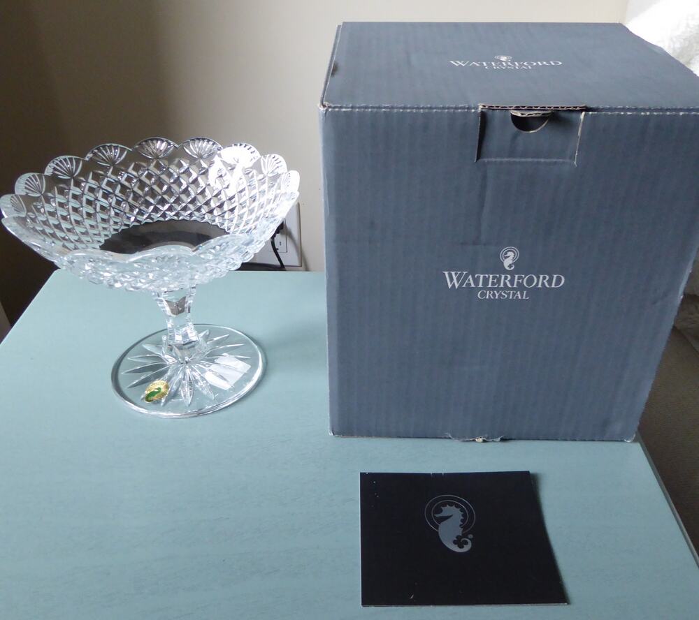 Waterford Lead Crystal Emily Compote Pedestal Bowl W/Sticker Slovenia New In Box